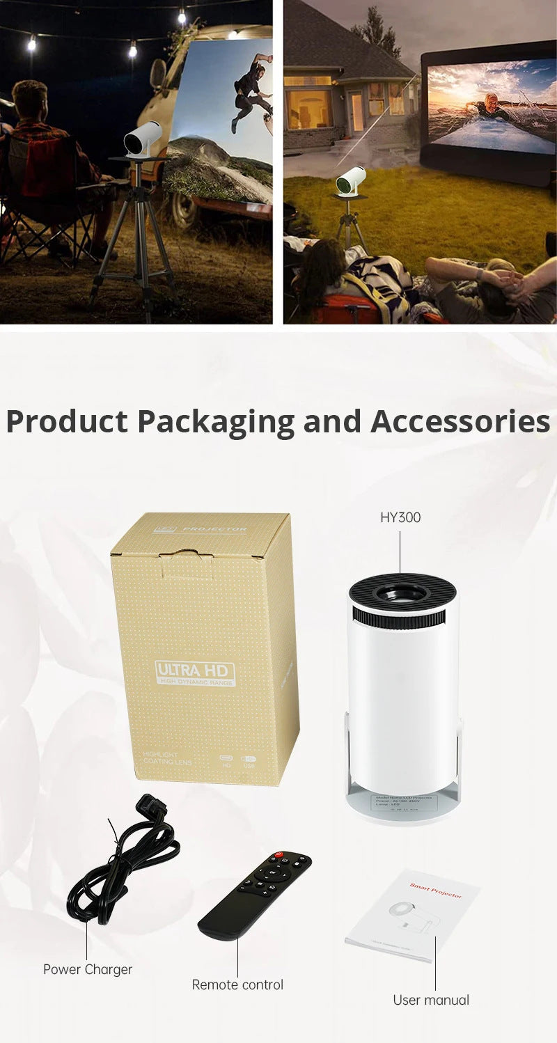 HY300 Mini Projector 720P WiFi Android 11 Portable