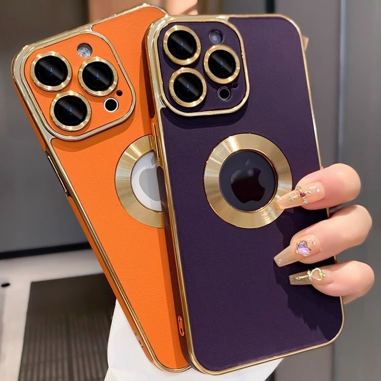 Apple-Compatible Electroplated Leather Phone Case