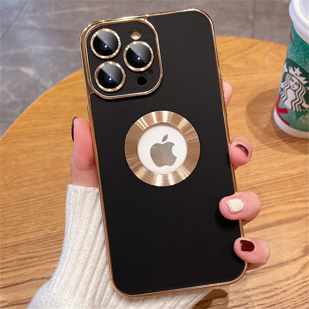 Apple-Compatible Electroplated Leather Phone Case
