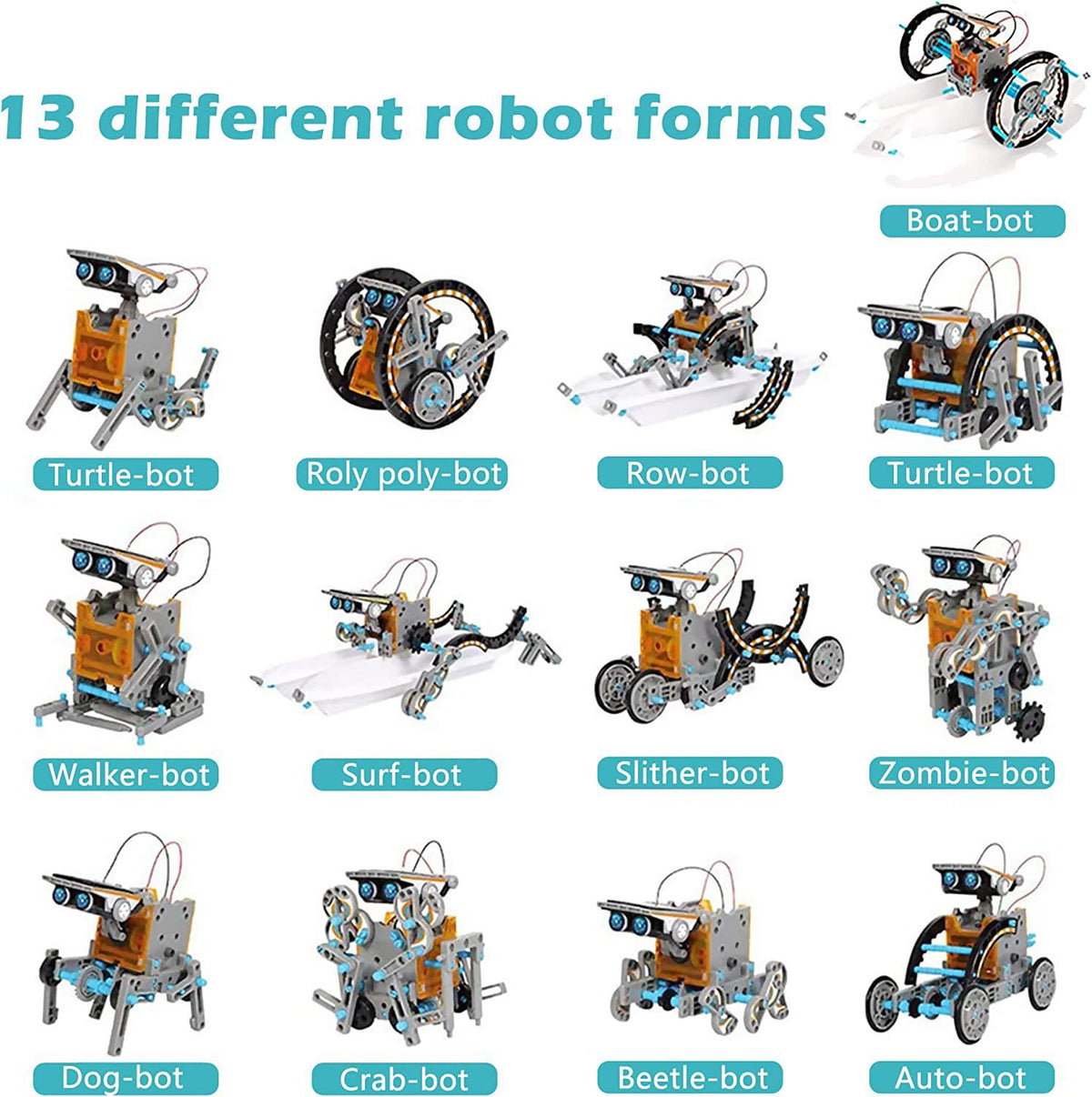 13-in-1 Solar-Powered Assembling Robot Toy Set