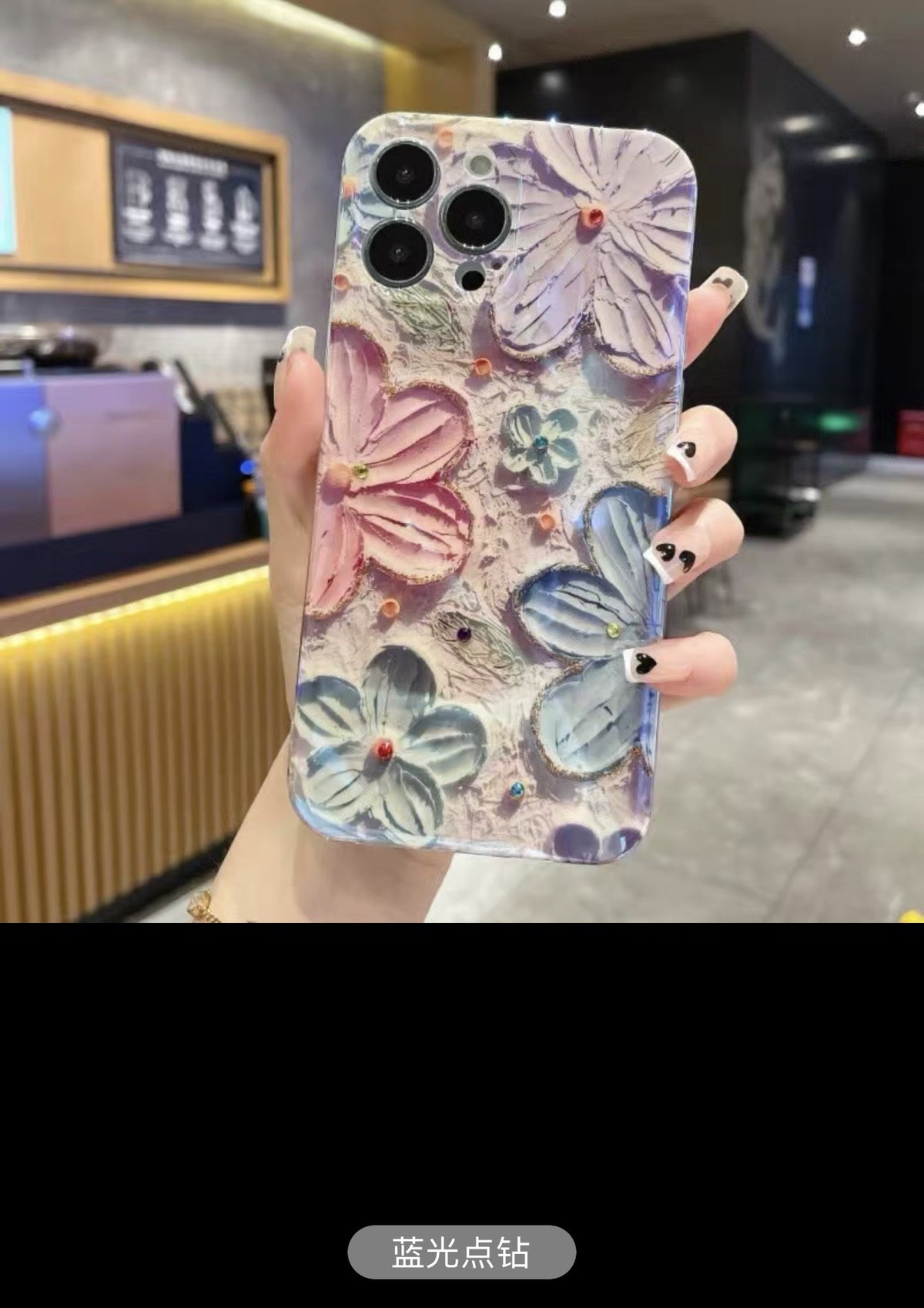 Oil Painting Floral Blue Light Diamond Phone Case